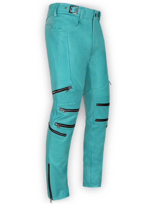 Bright Blue Electric Zipper Mono Leather Pants : Made To Measure Custom  Jeans For Men & Women, MakeYourOwnJeans®