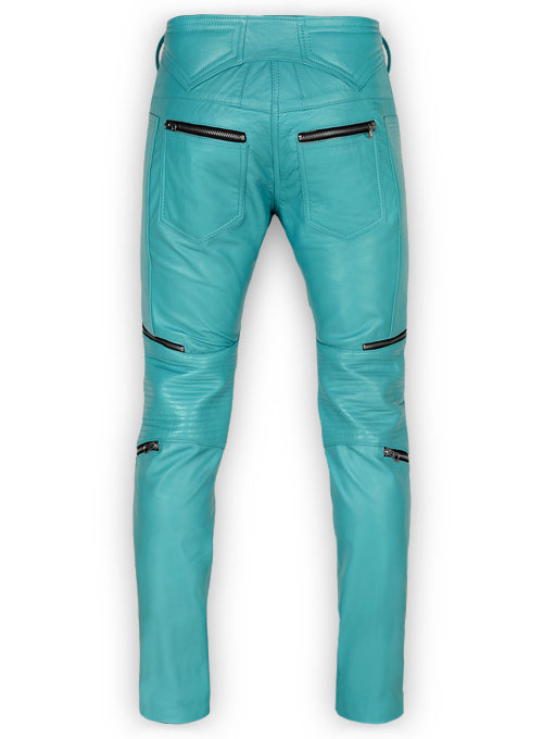 Bright Blue Electric Zipper Mono Leather Pants