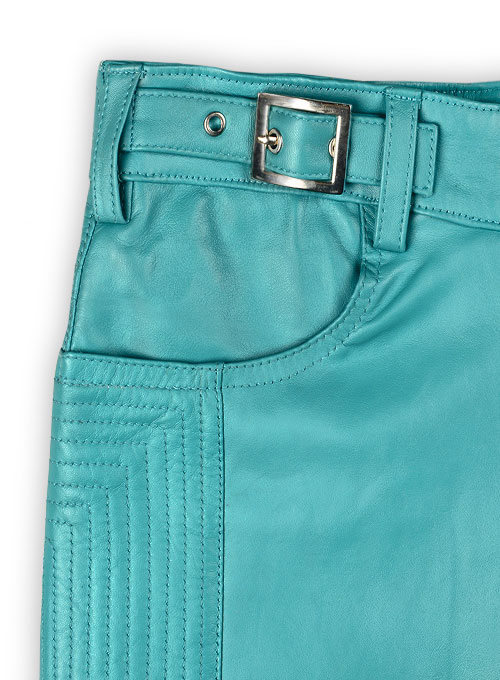 Bright Blue Electric Zipper Mono Leather Pants