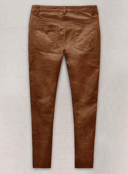 Cognac Leather Pants - Jeans Style