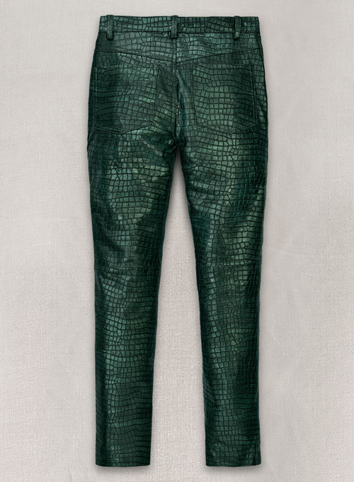 Croc Metallic Green Leather Pants - Jeans Style - Click Image to Close
