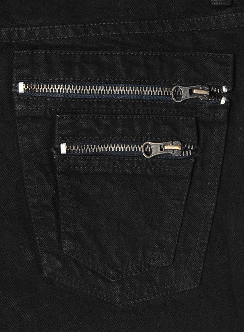 Detailed Texture: Back Pocket With Zipper Of Black Jeans Stock