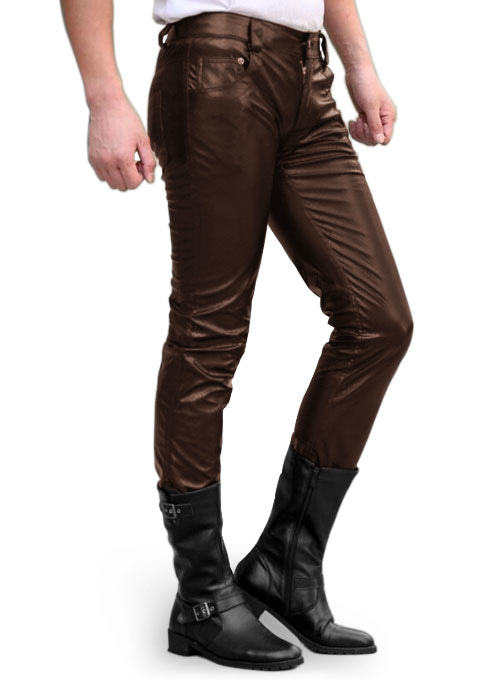 mens brown faux leather pants