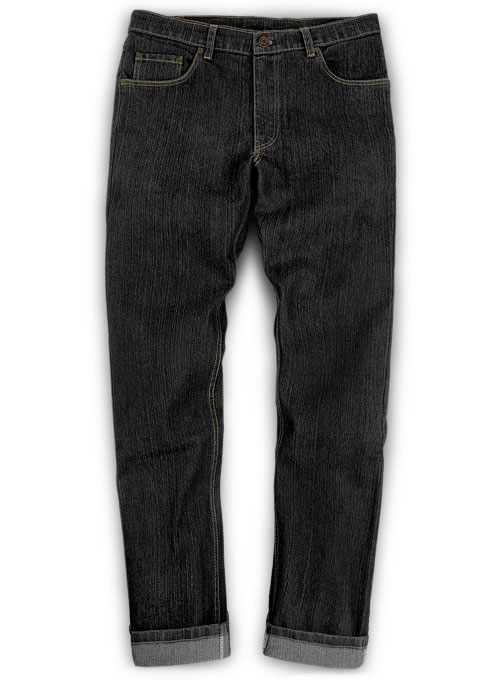 Stretch Cross Hatch Black Jeans - Hard Wash : Made To Measure