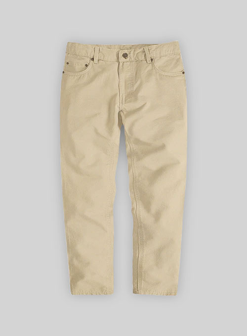 Kids Beige Feather Cotton Canvas Stretch Jeans