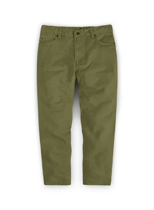 Kids Green Feather Cotton Canvas Stretch Jeans