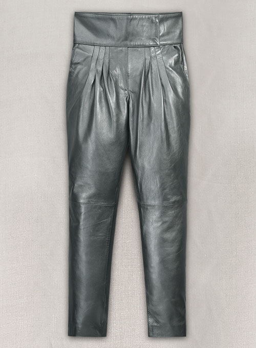 Metallic Lurex Gray Carey Mulligan Leather Pants