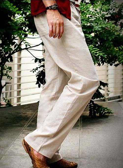 SUIT PANTS IN 100% LINEN - Light beige