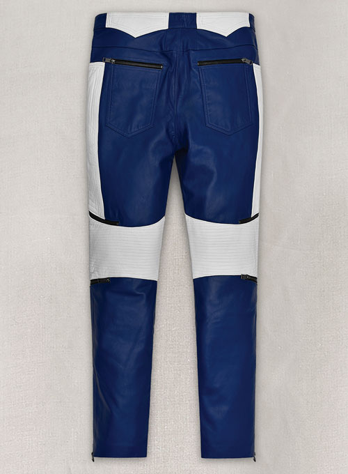 Rich Blue Electric Zipper Combination Leather Pants