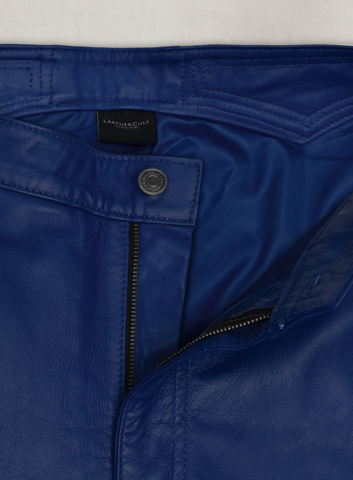 Rich Blue Electric Zipper Combination Leather Pants - Click Image to Close