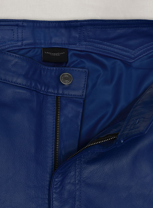 Rich Blue Electric Zipper Combination Leather Pants