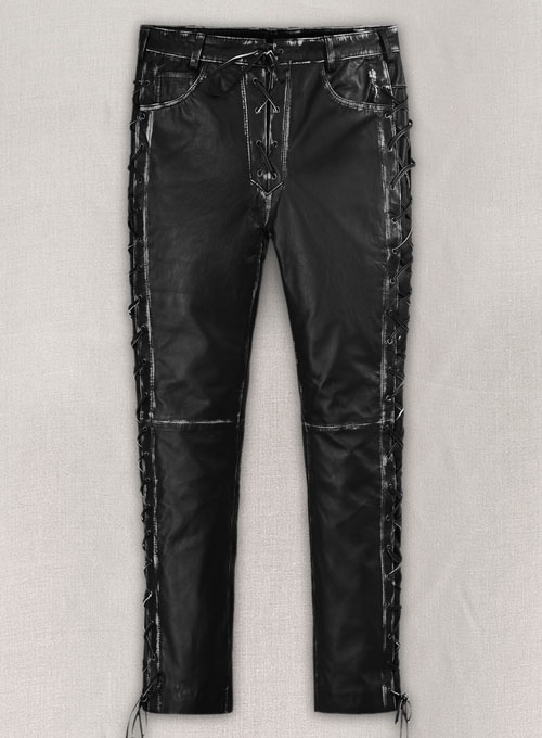 Rubbed Black Leather Pants # 515