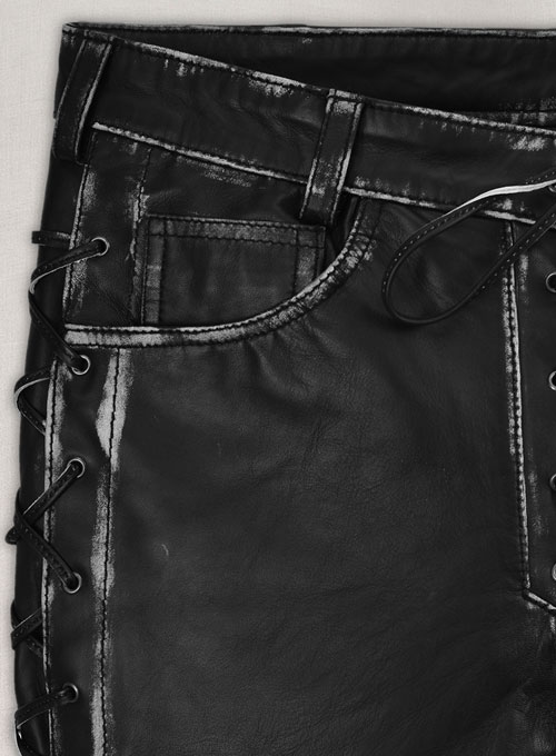 Rubbed Black Leather Pants # 515