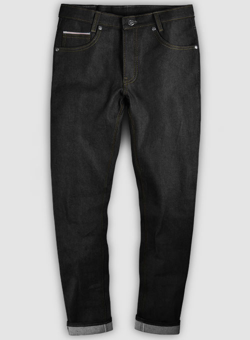 Selvedge Black Denim Jeans - Raw Unwashed