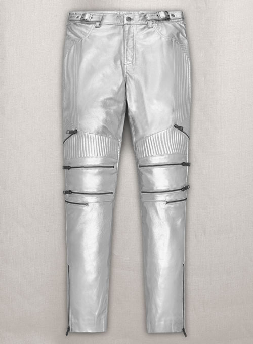 Silver Electric Zipper Mono Leather Pants