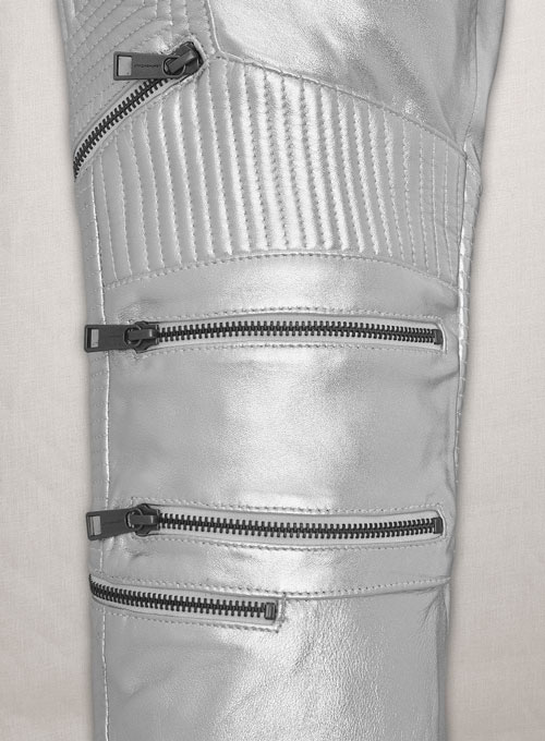 Silver Electric Zipper Mono Leather Pants - Click Image to Close