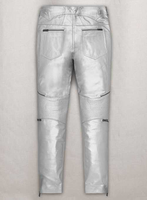 Silver Electric Zipper Mono Leather Pants - Click Image to Close