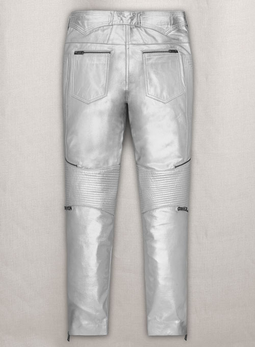 Silver Electric Zipper Mono Leather Pants