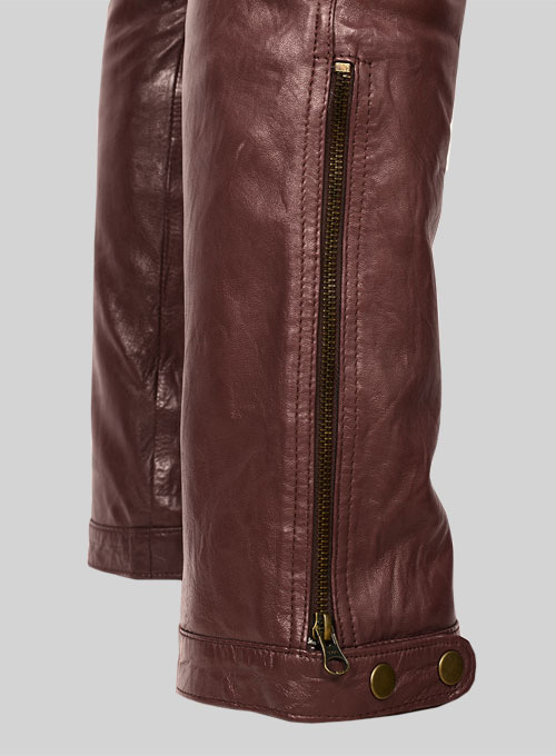 Soft Maroon Washed & Wax Belafonte Leather Pants - Click Image to Close