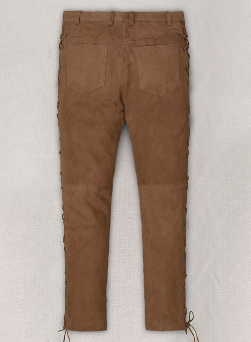 Brown Suede Leather Skinny Pants