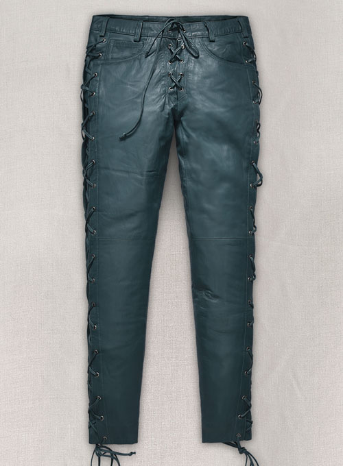 Soft Prussian Blue Washed & Wax Leather Pants #515