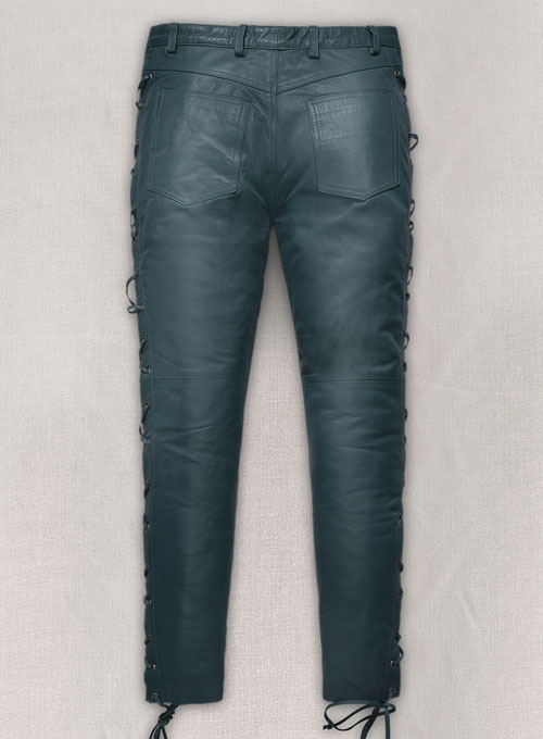 Soft Prussian Blue Washed & Wax Leather Pants #515