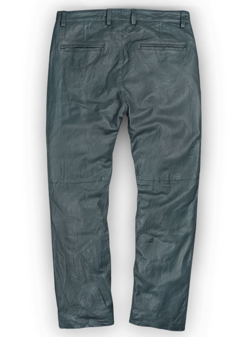 Soft Sherpa Gray Washed & Wax Leather Trousers - Click Image to Close