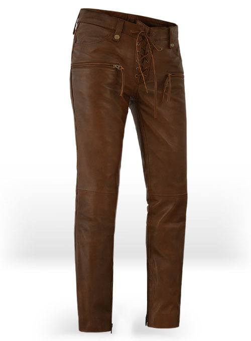 Spanish Brown Gigi Hadid Leather Pants - Click Image to Close