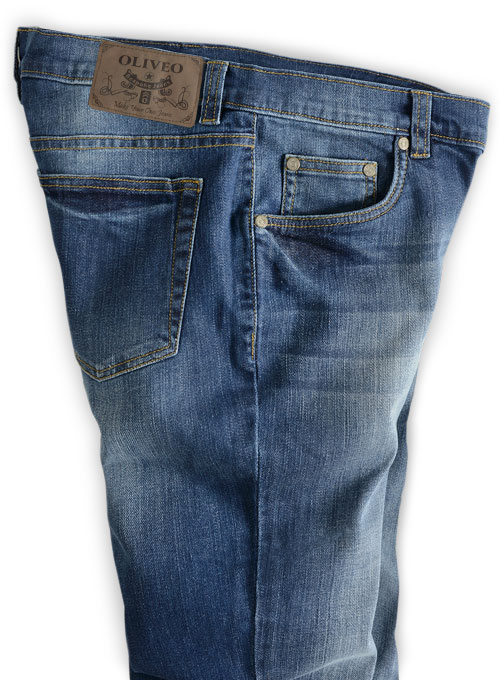 Wangle Blue Stone Wash Whisker Stretch Jeans