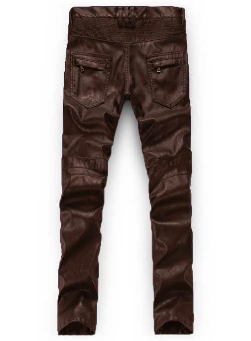 Yonex Brown Stretch Vegan Leather Jeans