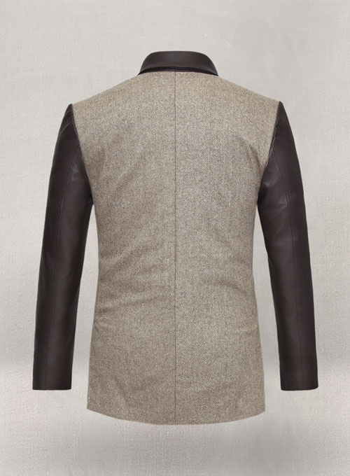 Vintage Herringbone Brown Tweed Leather Combo Blazer # 652 - Click Image to Close