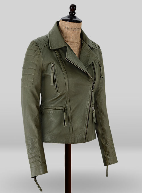 Basicallo Green Washed Leather Jacket #255 - Click Image to Close