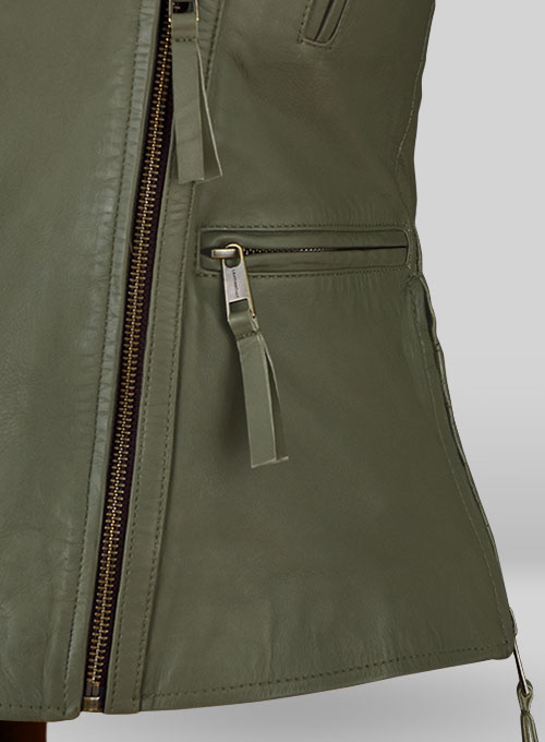 Basicallo Green Washed Leather Jacket #255 - Click Image to Close