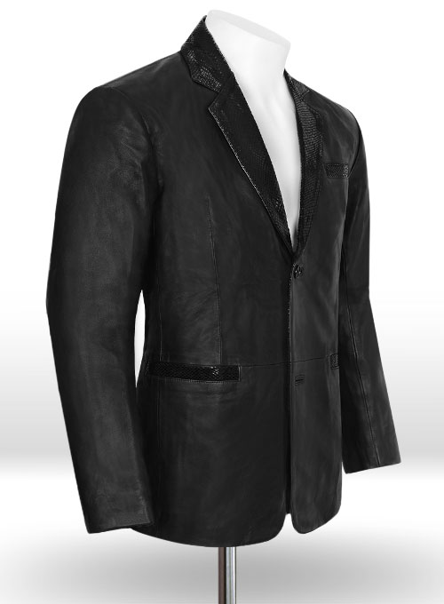 Black Hampton Leather Blazer - Click Image to Close