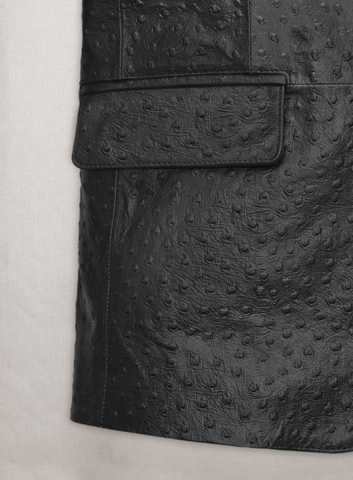 Black Ostrich Leather Blazer - Click Image to Close