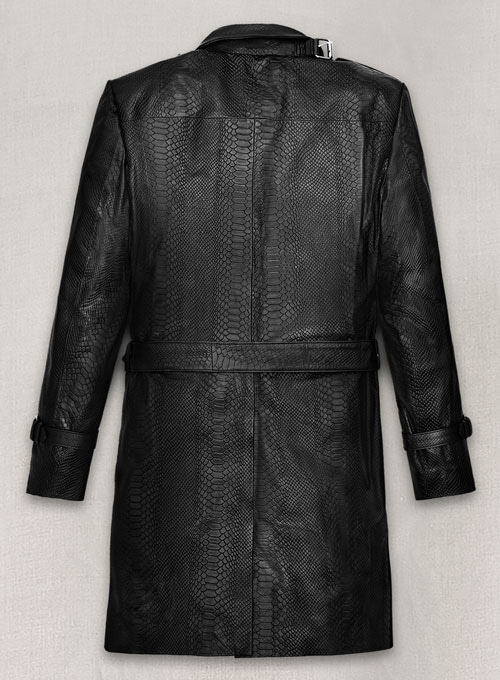 Black Python Leather Long Coat #204