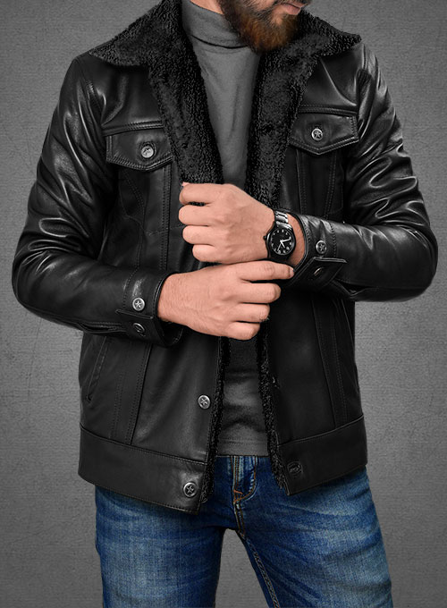 Black Sherpa Leather Jacket - Click Image to Close