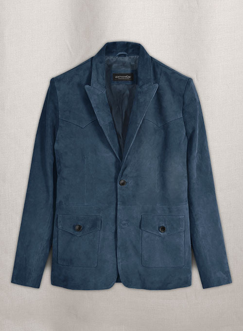 Blue Suede Western Leather Blazer - Click Image to Close