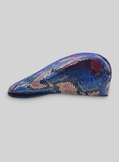 Bold Blue Python Leather Cap