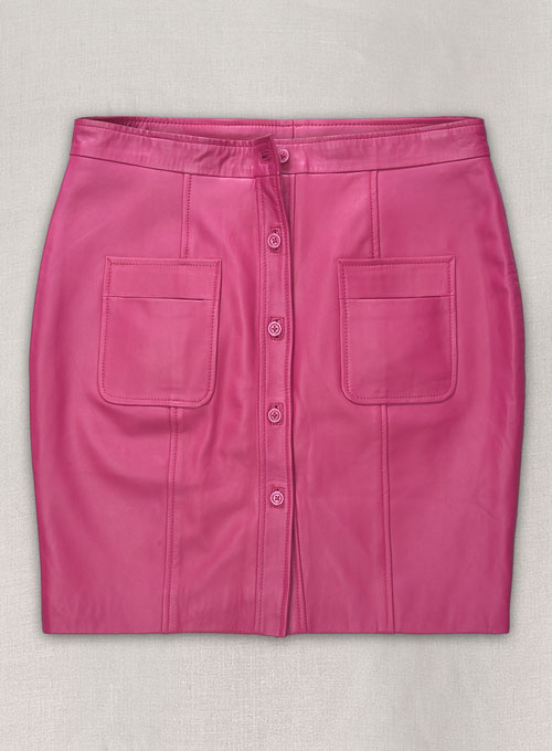 Bright Pink Button-Up Leather Skirt - # 121