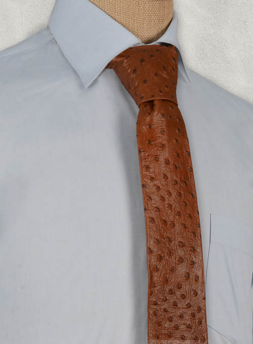 Brown Ostrich Leather Tie - Click Image to Close