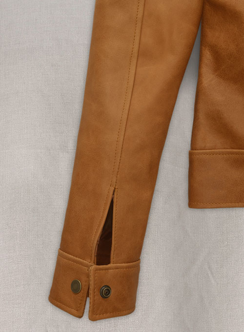 Canberra Tan Gigi Hadid Leather Jacket - Click Image to Close