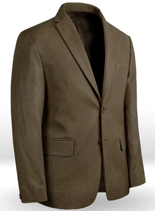 Classic Dark Olive Stretch Pleather Blazer