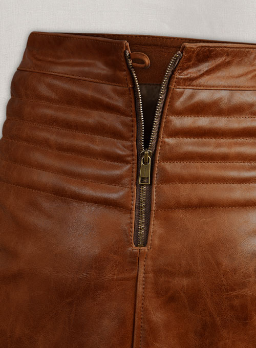 Cognac Front Yoke Leather Skirt #454