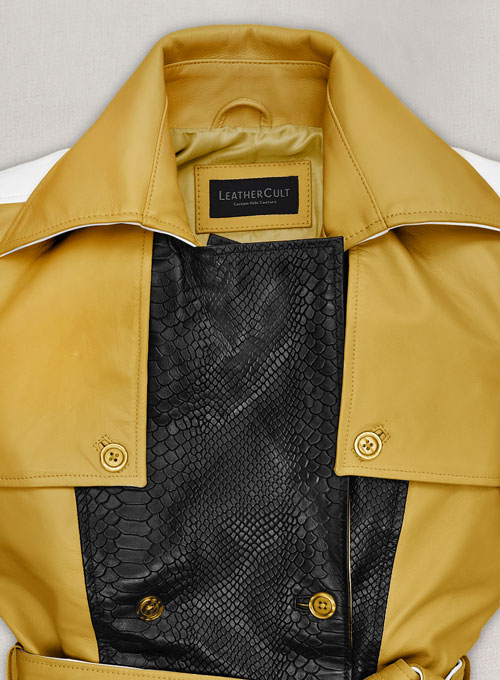 Yellow Color Contrast Leather Trench Coat