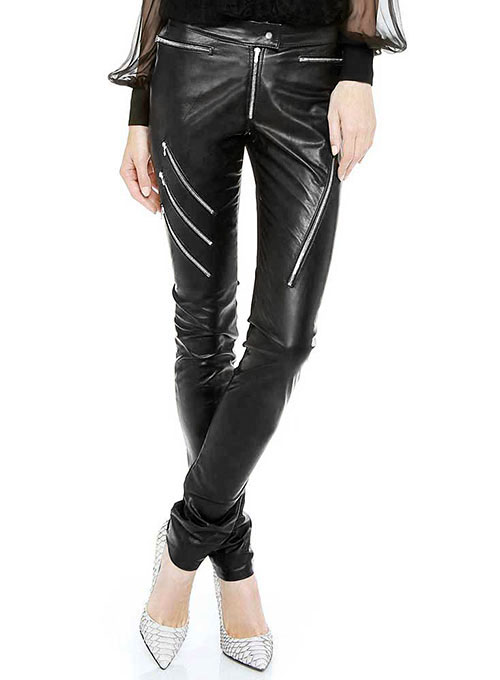 Italian Style Dark Beige Eco Leather Leggings with Zipper | HAL-160