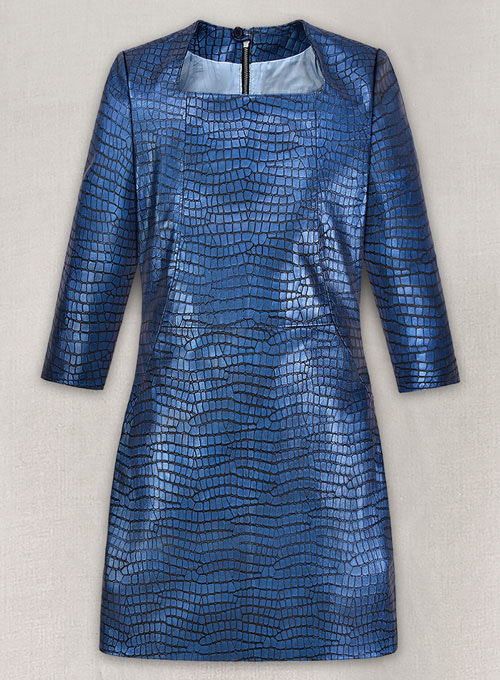 Croc Metallic Blue Cacoon Leather Dress - # 757