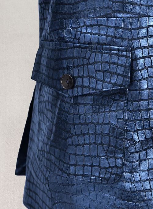 Croc Metallic Blue Western Leather Blazer - Click Image to Close