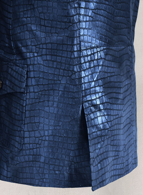 Croc Metallic Blue Western Leather Blazer - Click Image to Close