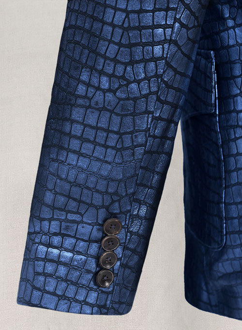 Croc Metallic Blue Western Leather Blazer